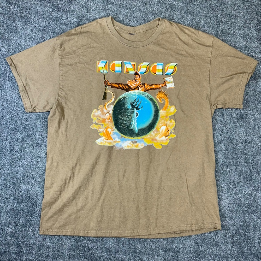 Kansas Band Point of Know Return Graphic T-Shirt Tan Classic Rock‎ Tee Mens XL